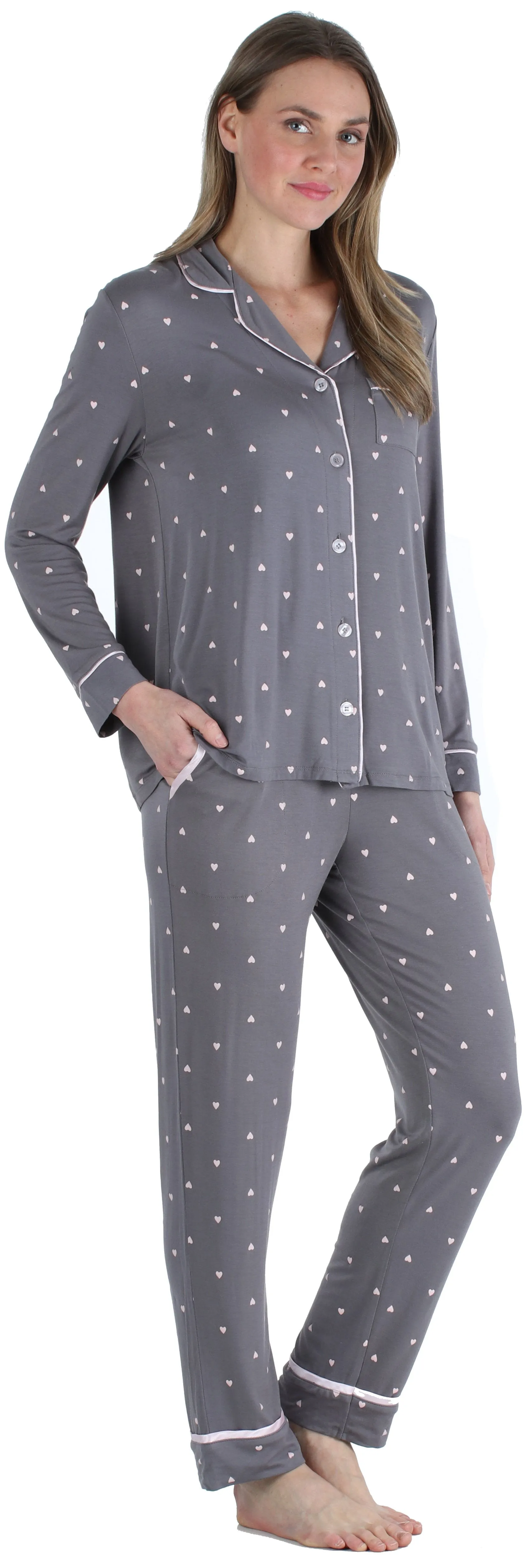 bSoft Women’s Breathable Soft 2-Piece Long Sleeve Button-Down Pajama Lounger Set