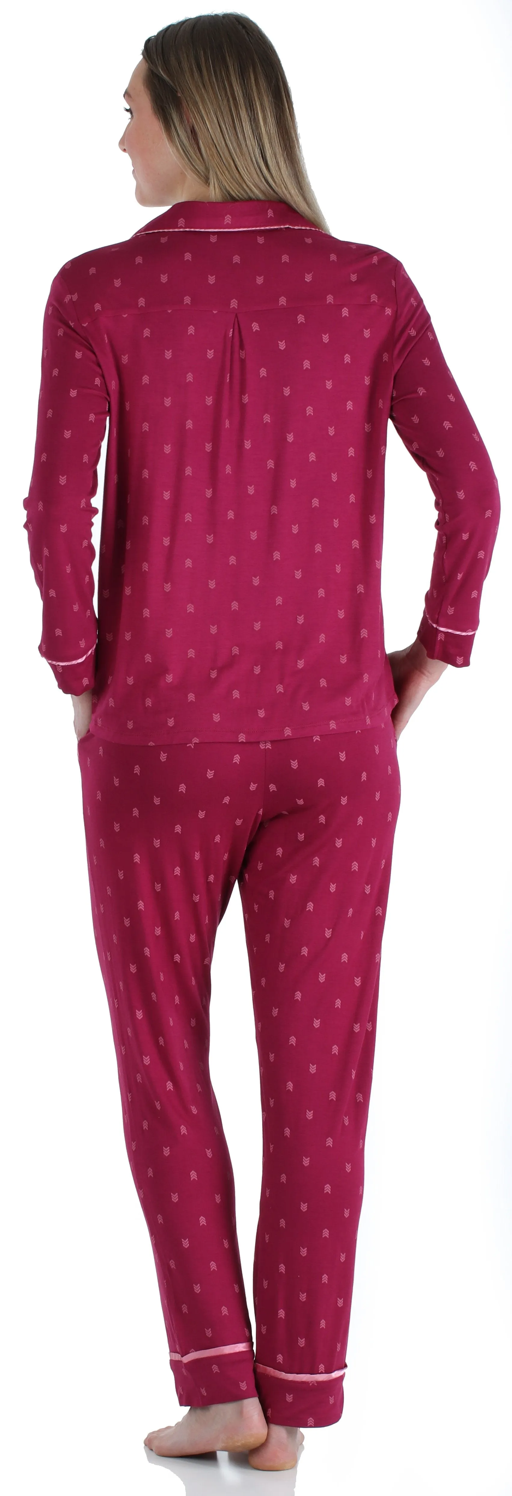 bSoft Women’s Breathable Soft 2-Piece Long Sleeve Button-Down Pajama Lounger Set