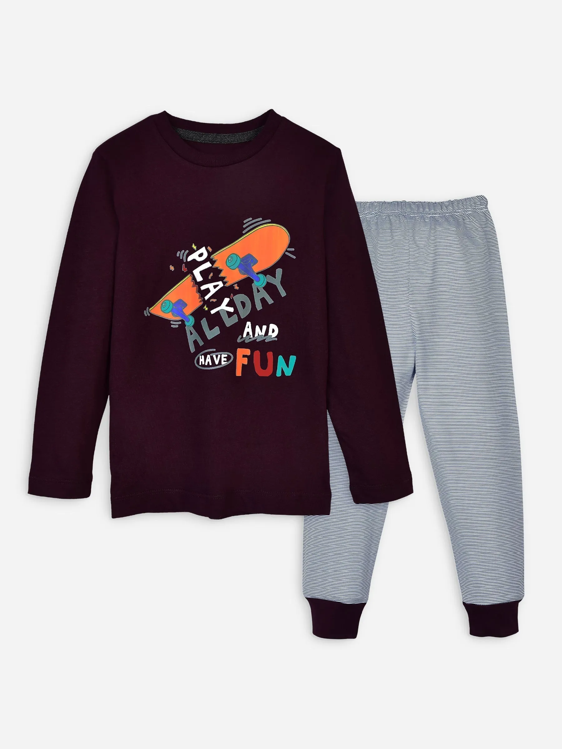 Burgundy Graphic T-Shirt & Striped Pajama Set - Pack of 2
