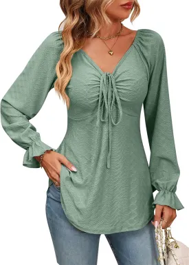 CASURESS Women's Tunic Tops for Leggings Long Sleeve Tie Front Casual Fall Blouses
