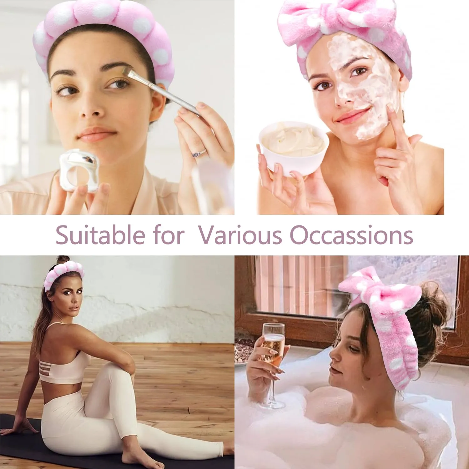 Chanaco Spa Set - Makeup, Skincare, and Face Wash Hair Band with Pink Sponge, Bow Tie Headband, and Wrist Bands for Women's Hair Accessories