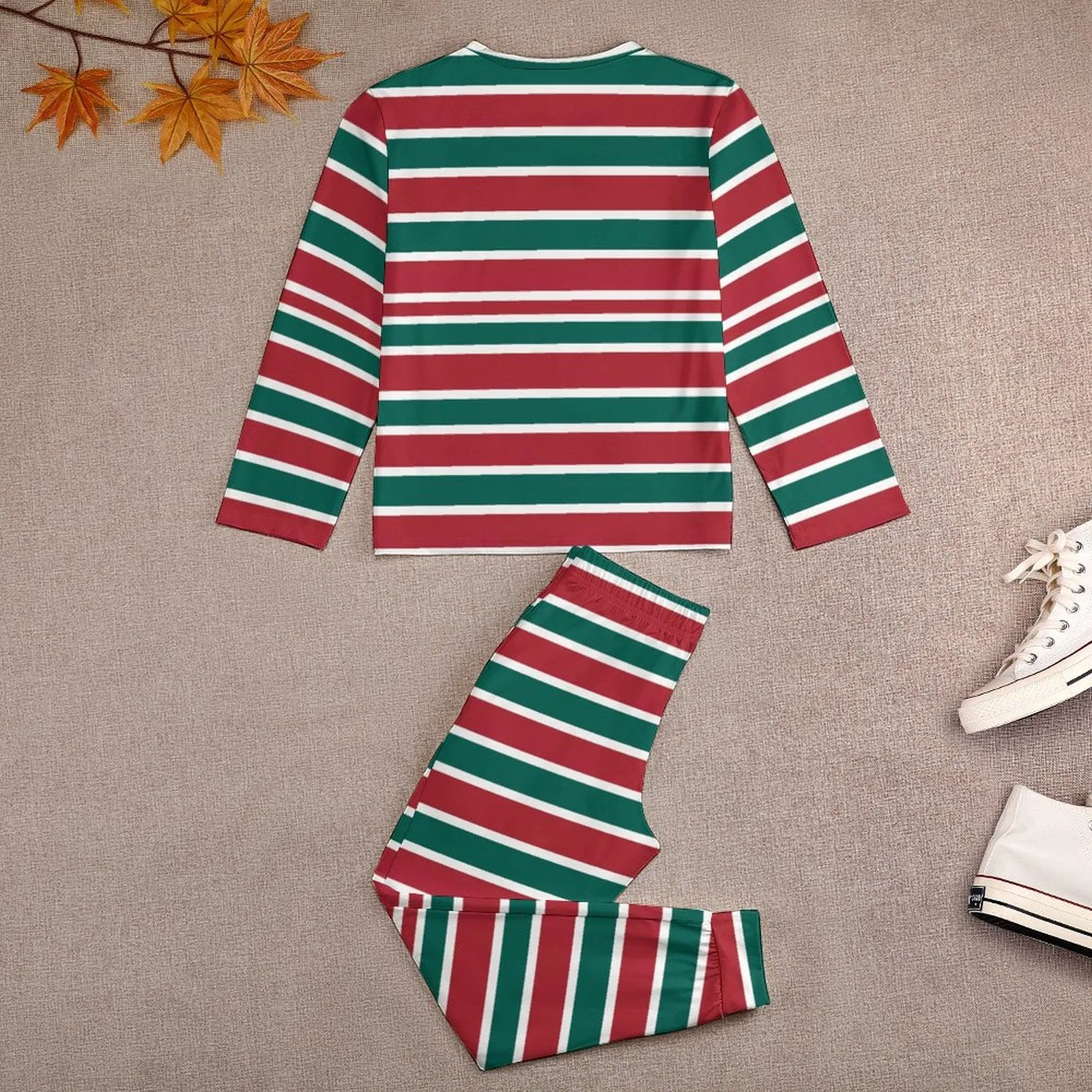Christmas Striped Pajamas Set, Long Sleeve Girls Nightwear JTZ (All-Over Printing)