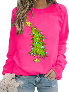 Christmas Sweatshirts for Women Christmas Tree Graphic Merry Sweatshirt Cute Xmas Holiday Long Sleeve Pullover Blouse