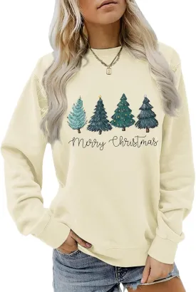 Christmas Tree Sweatshirt for Women Merry and Bright Graphic Long Sleeve Shirt Xmas Holiday Casual Pullover Tops