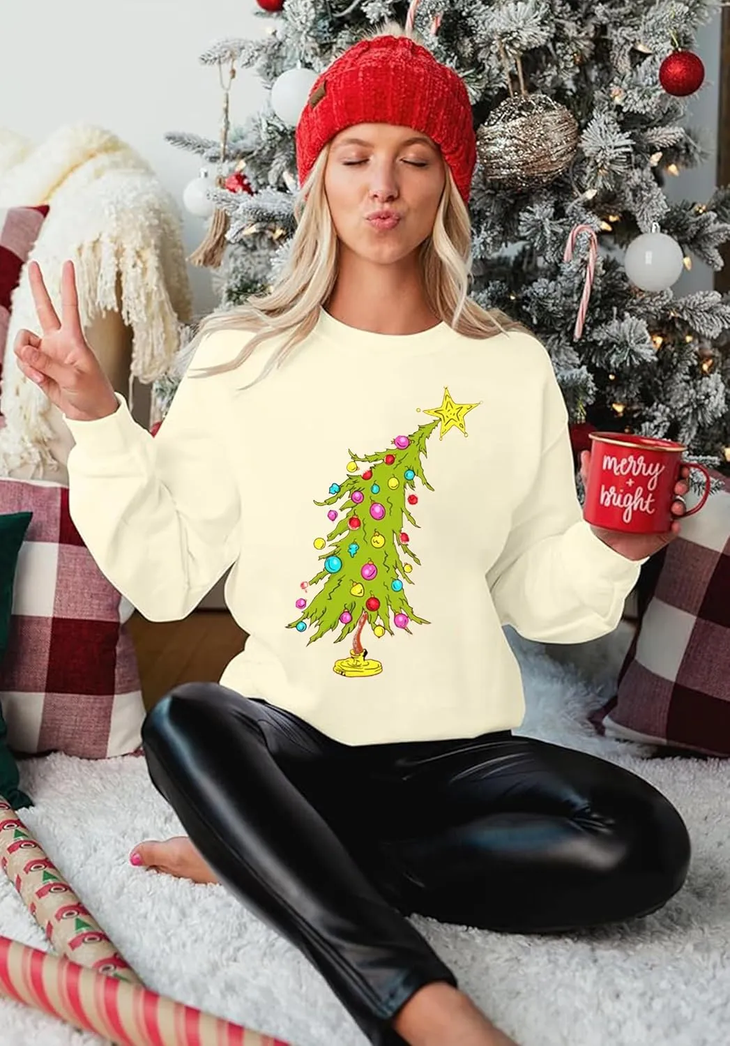 Christmas Tree Sweatshirt: Women's Christmas Graphic Crewneck Tee