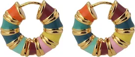 Colorful Rainbow Hoop Earrings for Women - Chunky Gold-Plated Enamel Circle Earrings, Fun and Vibrant Statement Jewelry