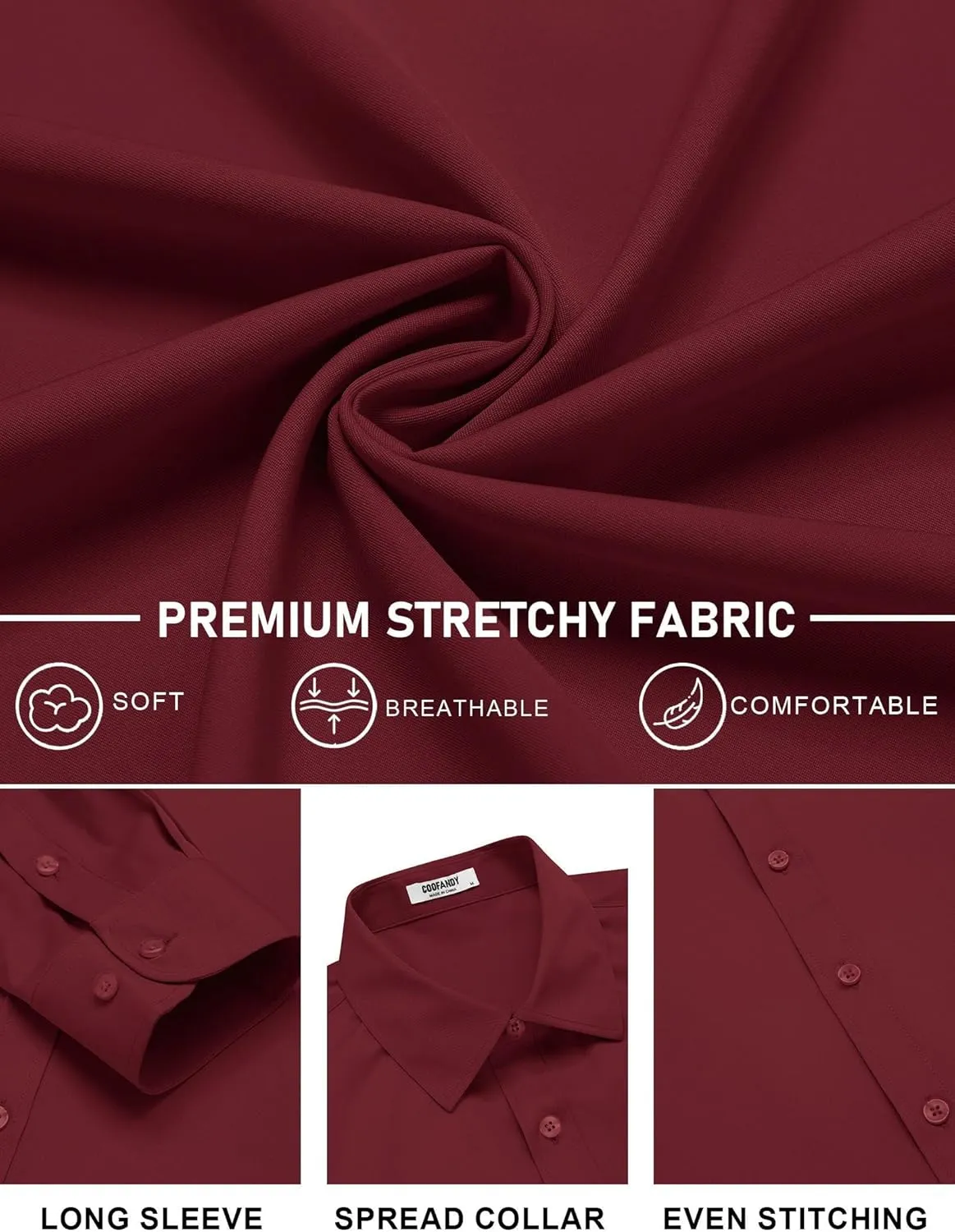COOFANDY Mens Stretch Dress Shirts Long Sleeve Button Down Shirt Regular Fit Formal Business Shirts