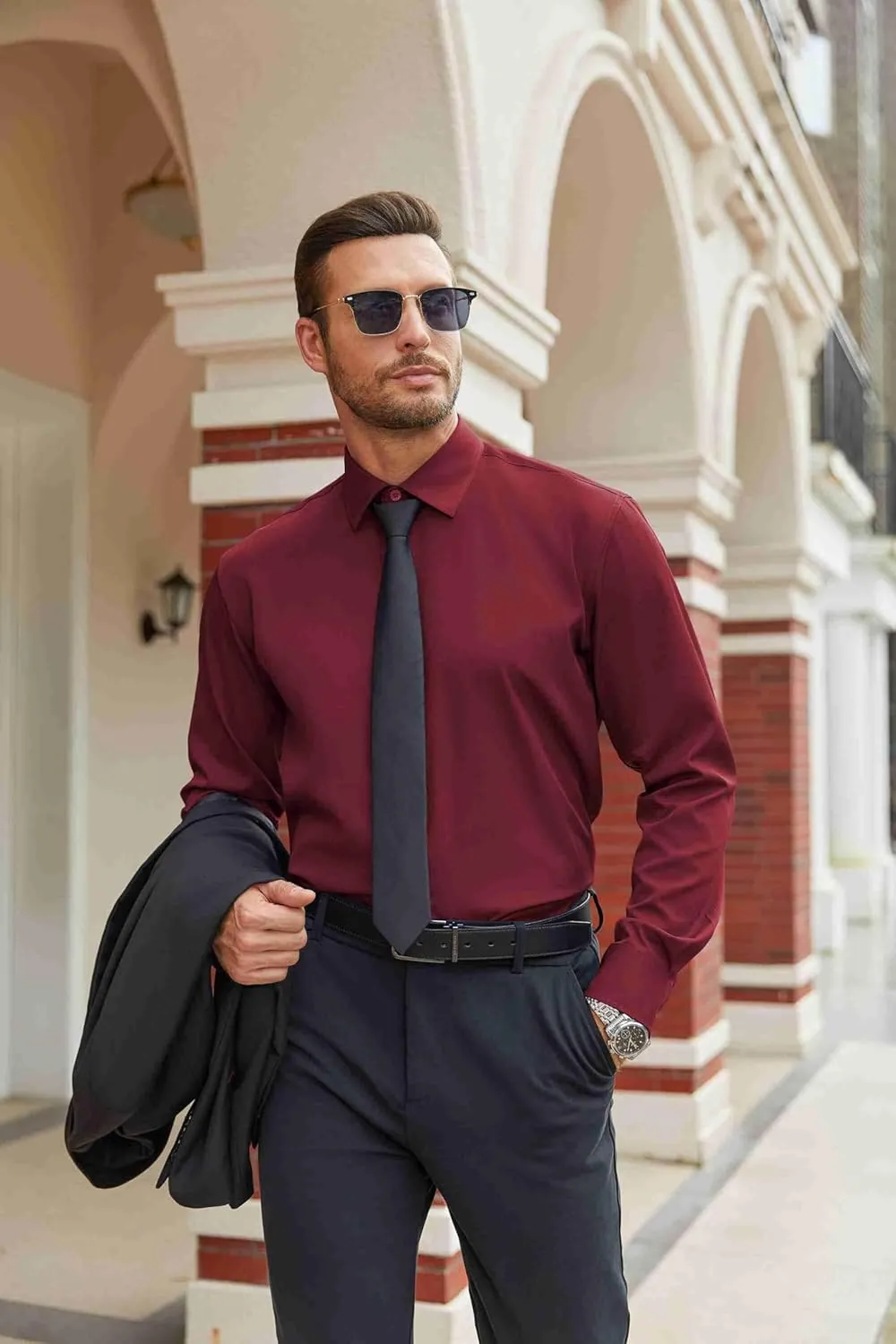 COOFANDY Mens Stretch Dress Shirts Long Sleeve Button Down Shirt Regular Fit Formal Business Shirts