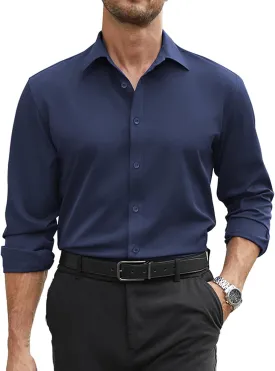 COOFANDY Mens Stretch Dress Shirts Long Sleeve Button Down Shirt Regular Fit Formal Business Shirts