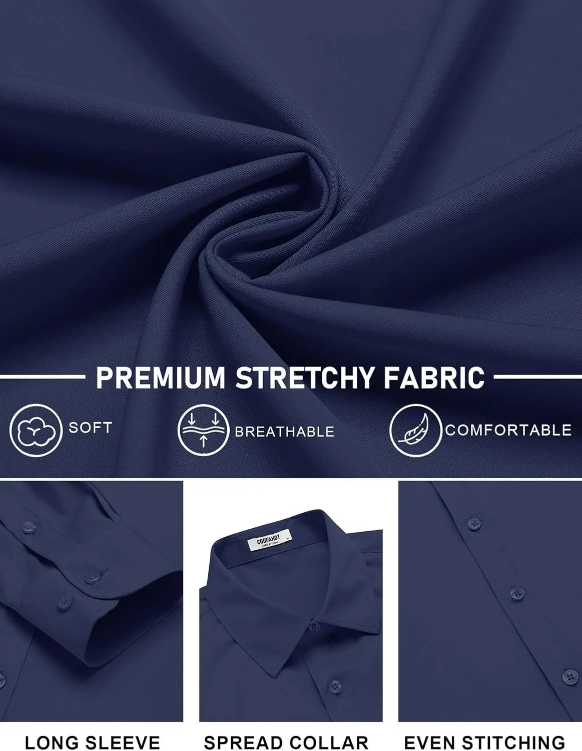 COOFANDY Mens Stretch Dress Shirts Long Sleeve Button Down Shirt Regular Fit Formal Business Shirts