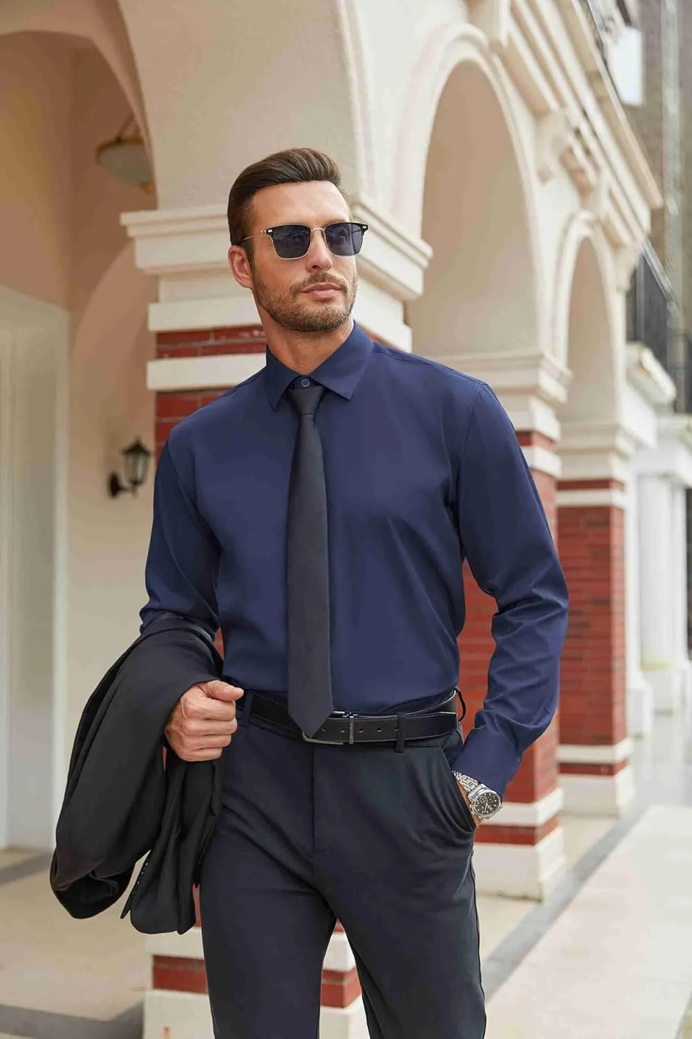 COOFANDY Mens Stretch Dress Shirts Long Sleeve Button Down Shirt Regular Fit Formal Business Shirts