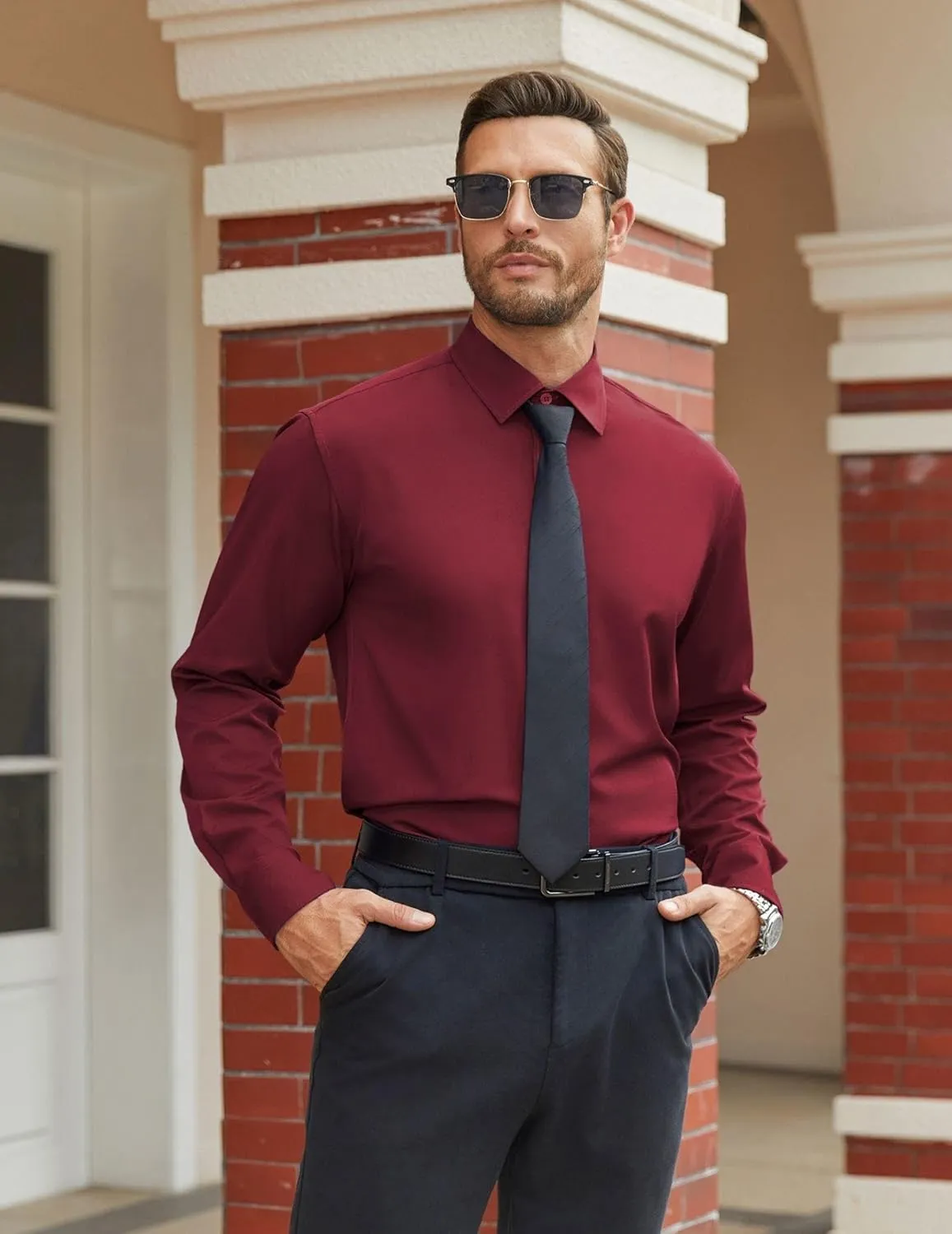 COOFANDY Mens Stretch Dress Shirts Long Sleeve Button Down Shirt Regular Fit Formal Business Shirts