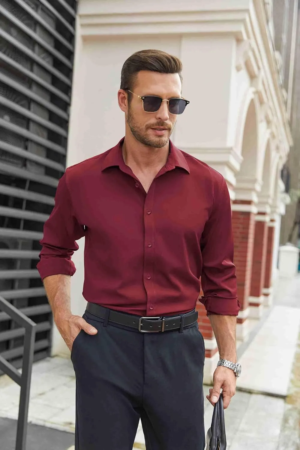 COOFANDY Mens Stretch Dress Shirts Long Sleeve Button Down Shirt Regular Fit Formal Business Shirts