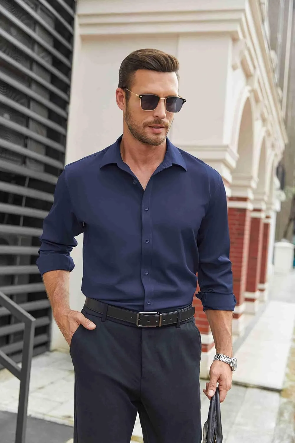 COOFANDY Mens Stretch Dress Shirts Long Sleeve Button Down Shirt Regular Fit Formal Business Shirts
