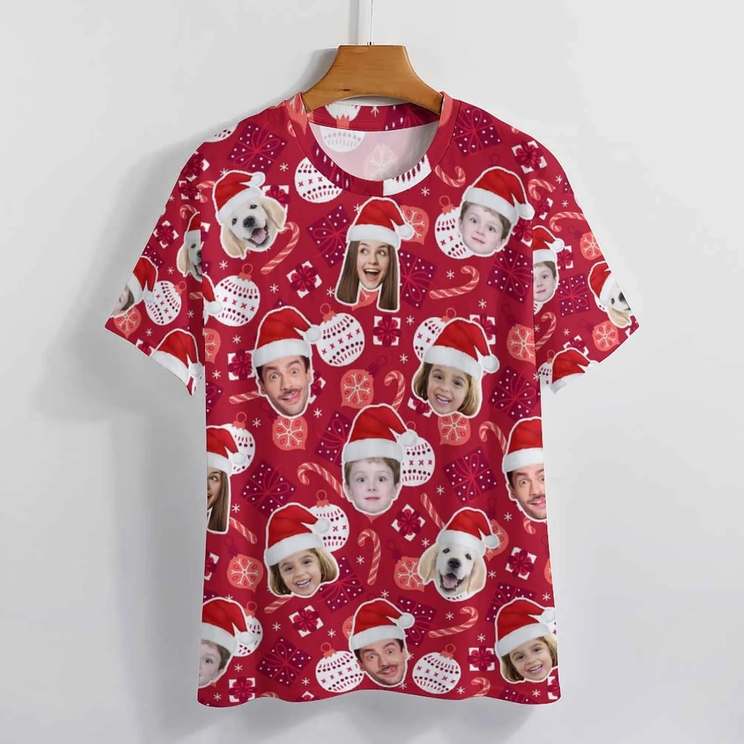 Custom Christmas Shirts for Men Women Family Matching Funny Faces Print Santa T-Shirts Personalized Tees