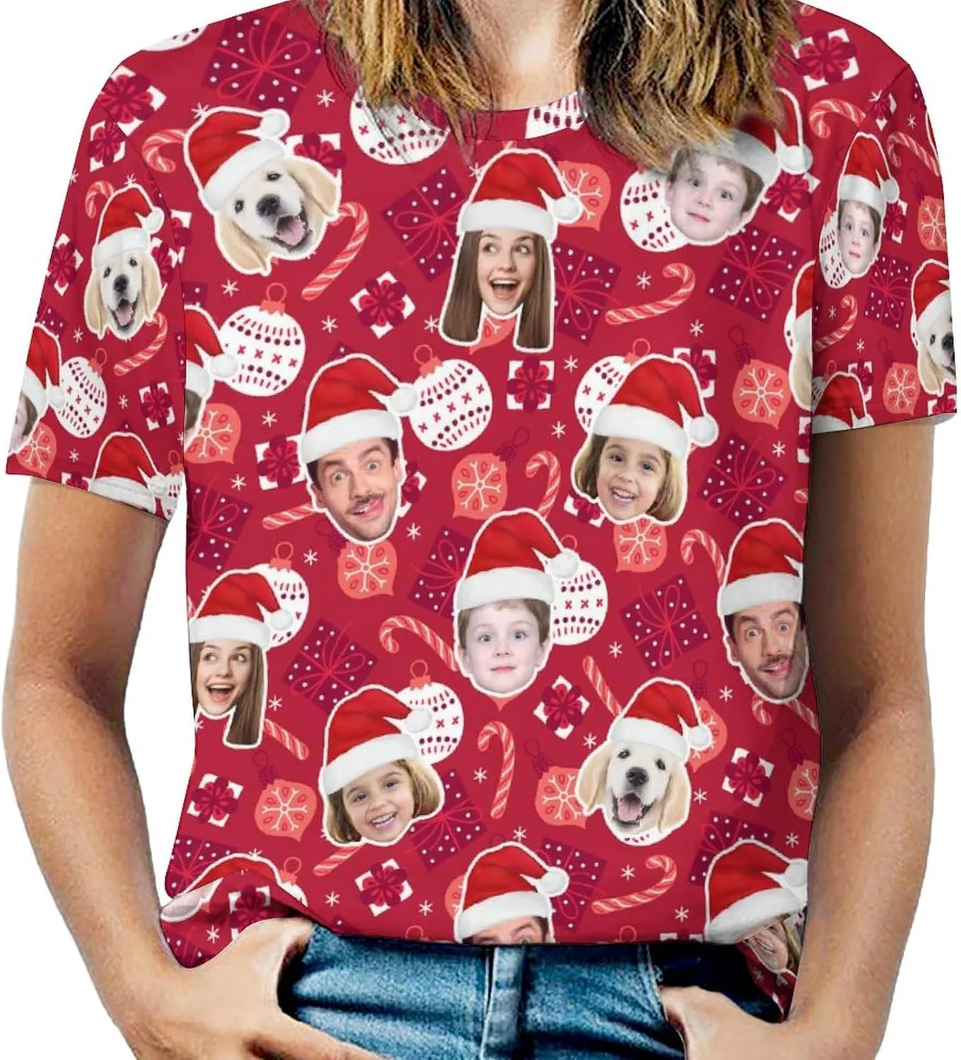 Custom Christmas Shirts for Men Women Family Matching Funny Faces Print Santa T-Shirts Personalized Tees