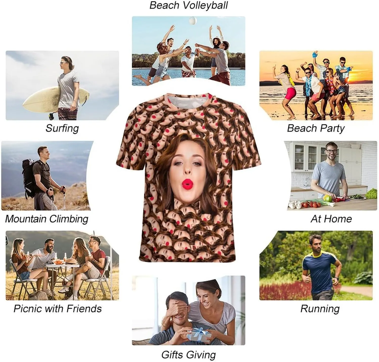 Custom Christmas Shirts for Men Women Family Matching Funny Faces Print Santa T-Shirts Personalized Tees