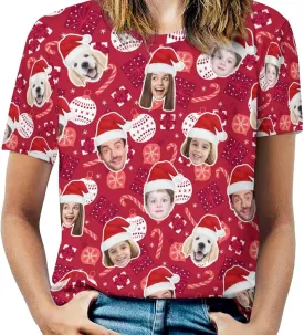 Custom Christmas Shirts for Men Women Family Matching Funny Faces Print Santa T-Shirts Personalized Tees