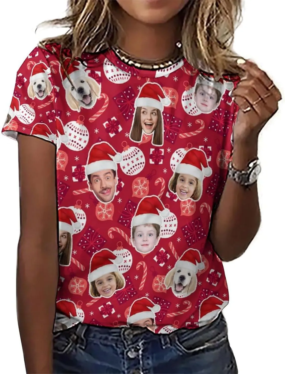Custom Christmas Shirts for Men Women Family Matching Funny Faces Print Santa T-Shirts Personalized Tees