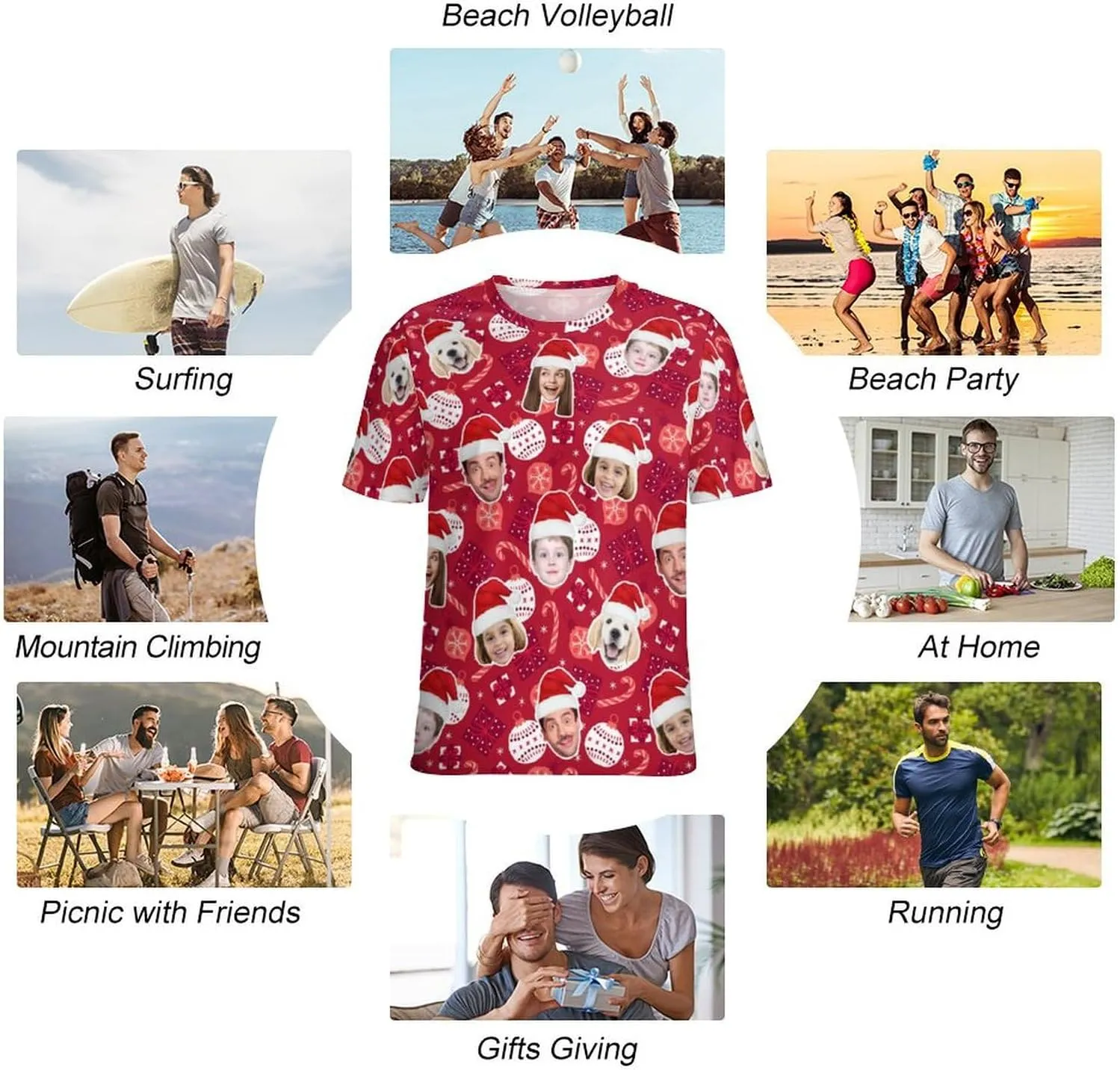 Custom Christmas Shirts for Men Women Family Matching Funny Faces Print Santa T-Shirts Personalized Tees