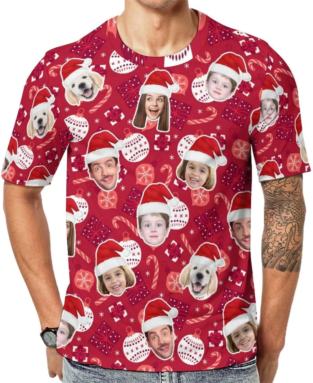 Custom Christmas Shirts for Men Women Family Matching Funny Faces Print Santa T-Shirts Personalized Tees