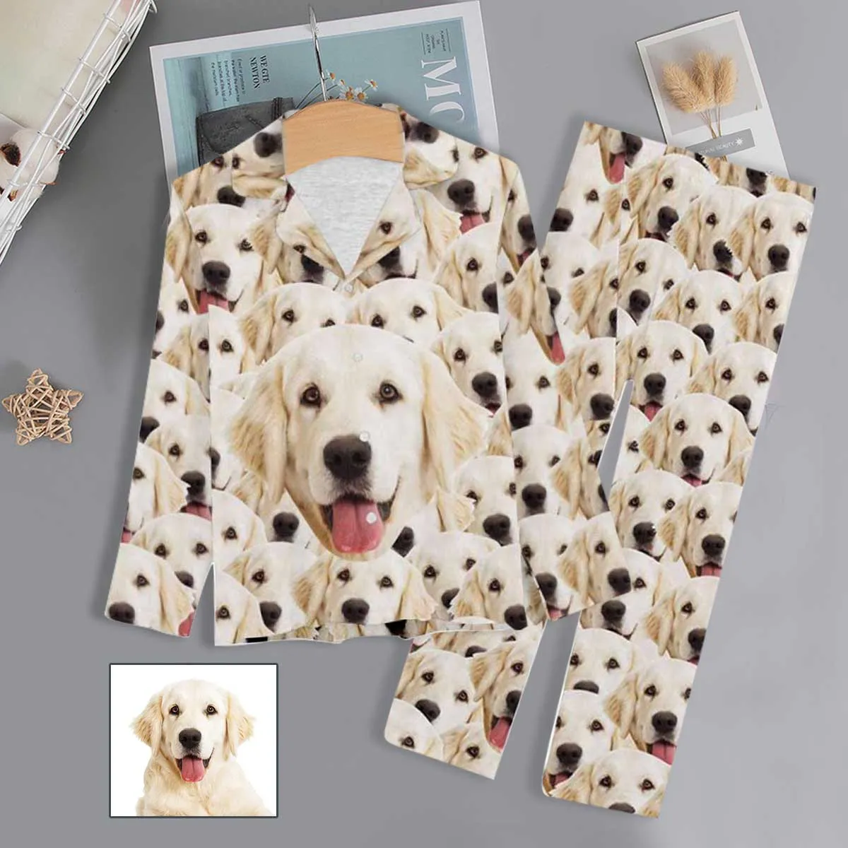 Custom Pajamas with Pets Face My Dog Sleepwear Personalized Photo Women's Short&Long Sleeve Pajama Set