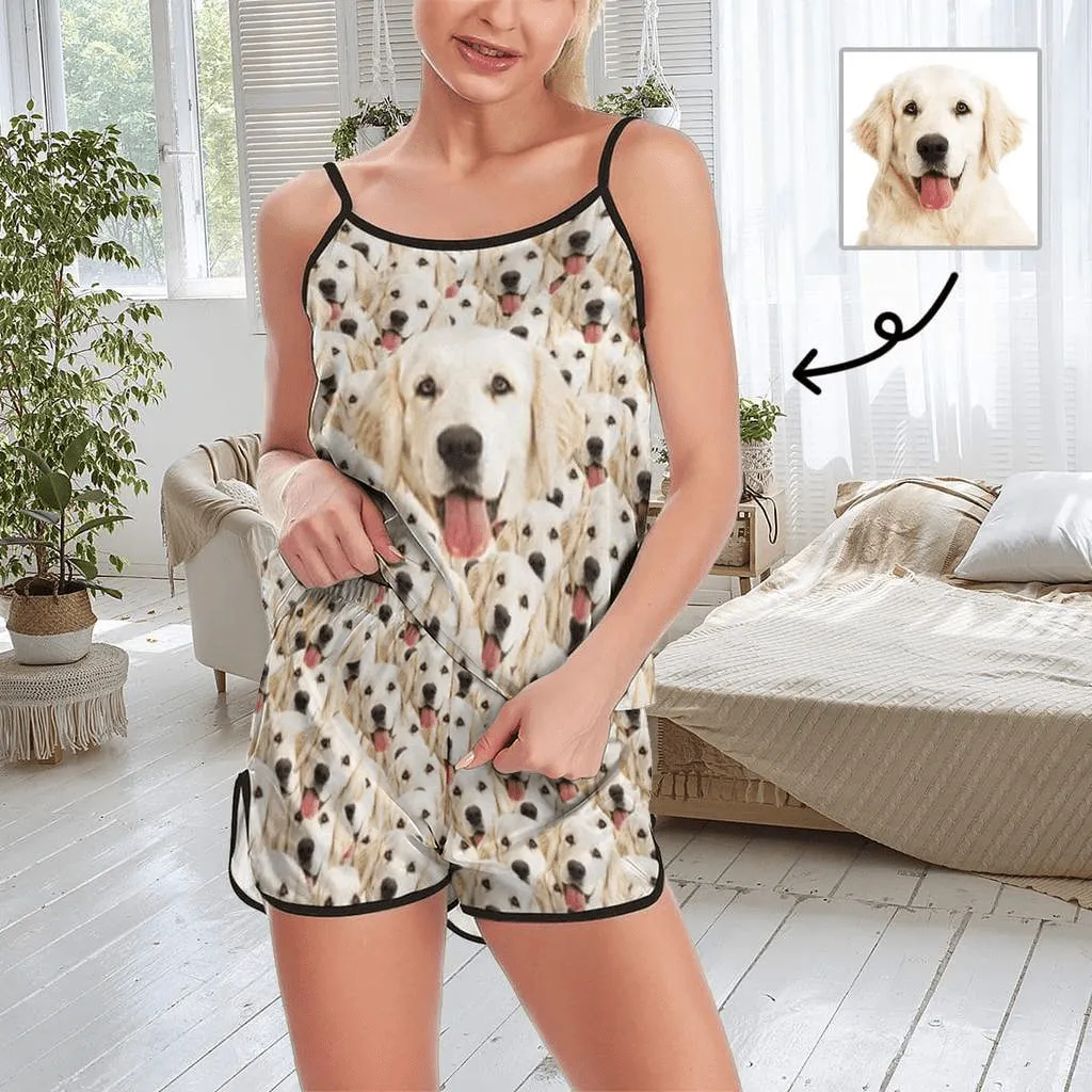 Custom Pajamas with Pets Face My Dog Sleepwear Personalized Photo Women's Short&Long Sleeve Pajama Set