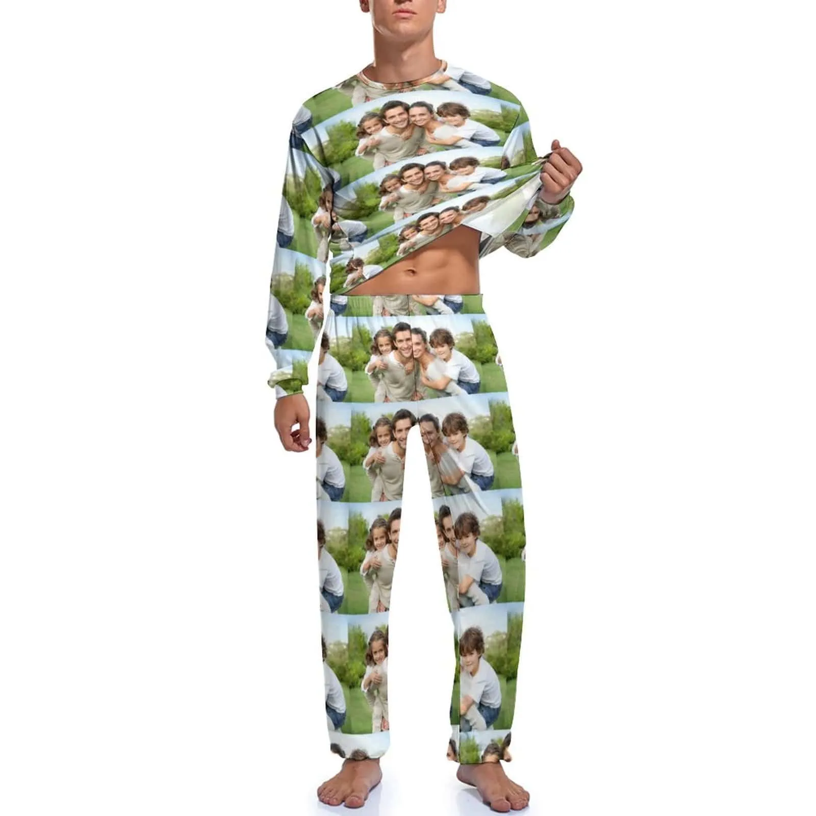 Custom Photo Dad Mom Family Men's Pajamas Personalized Photo Pajama Set Sleepwear Funny Long Sleeve Nightwear