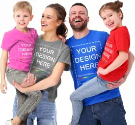 Custom T Shirts Men Women Kids Family Design Your Own Add Text/Image Personalized Cotton Unisex Shirts Printed Front/Back