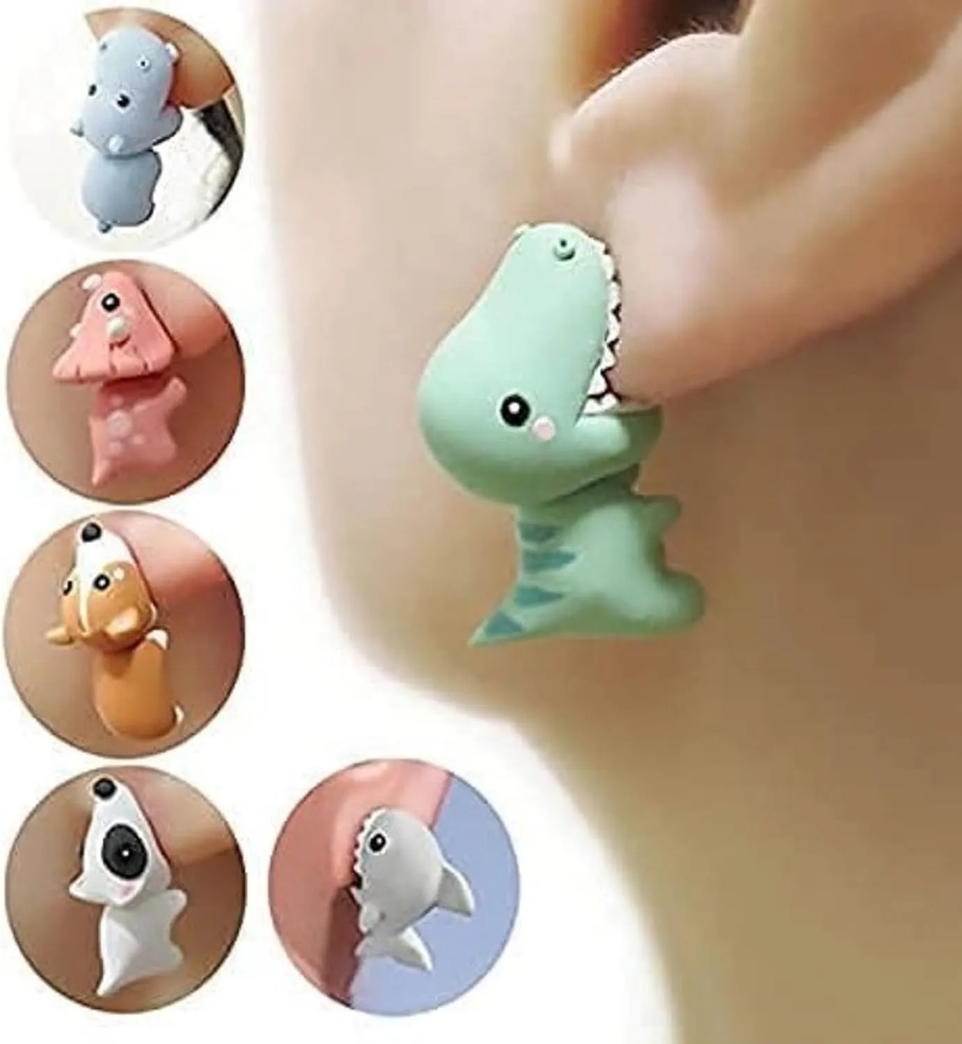 Cute Animal Bite Earrings for Women Trendy 3D Clay Earrings Animal Cartoon Biting Ears Stud Earrings Christmas Jewelry Gifts