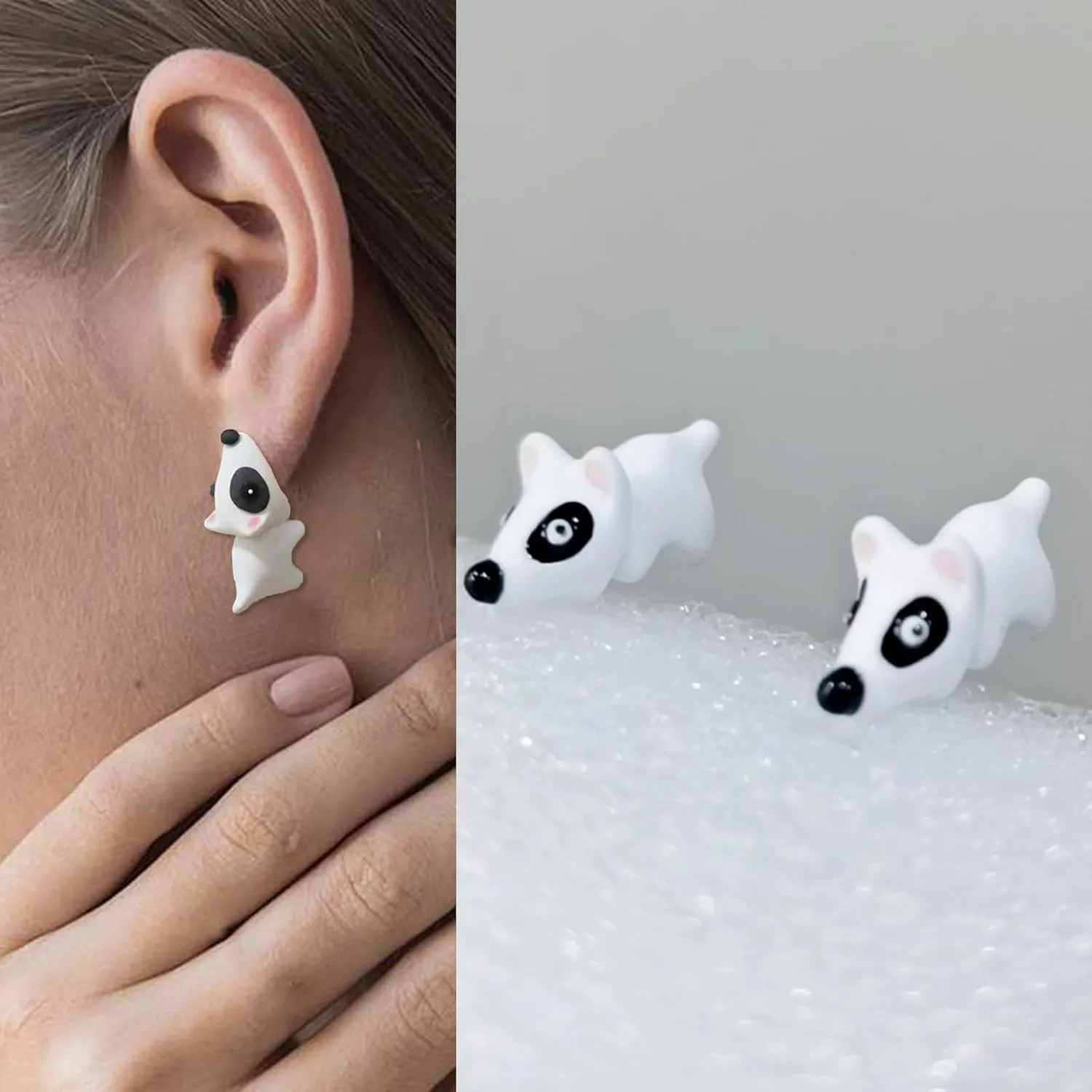 Cute Animal Bite Earrings for Women Trendy 3D Clay Earrings Animal Cartoon Biting Ears Stud Earrings Christmas Jewelry Gifts