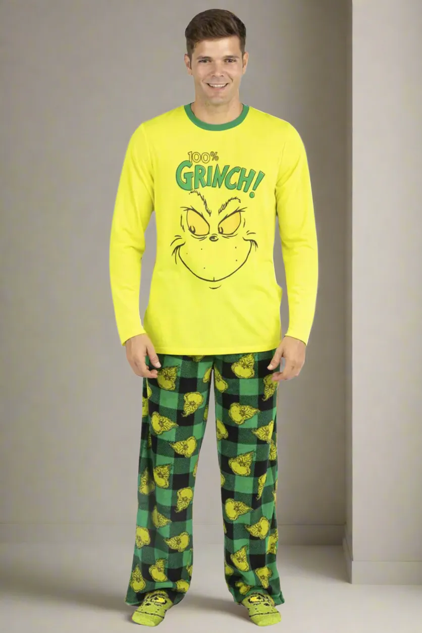 Family Matching Grinch Pajamas and  Socks Set (Green)
