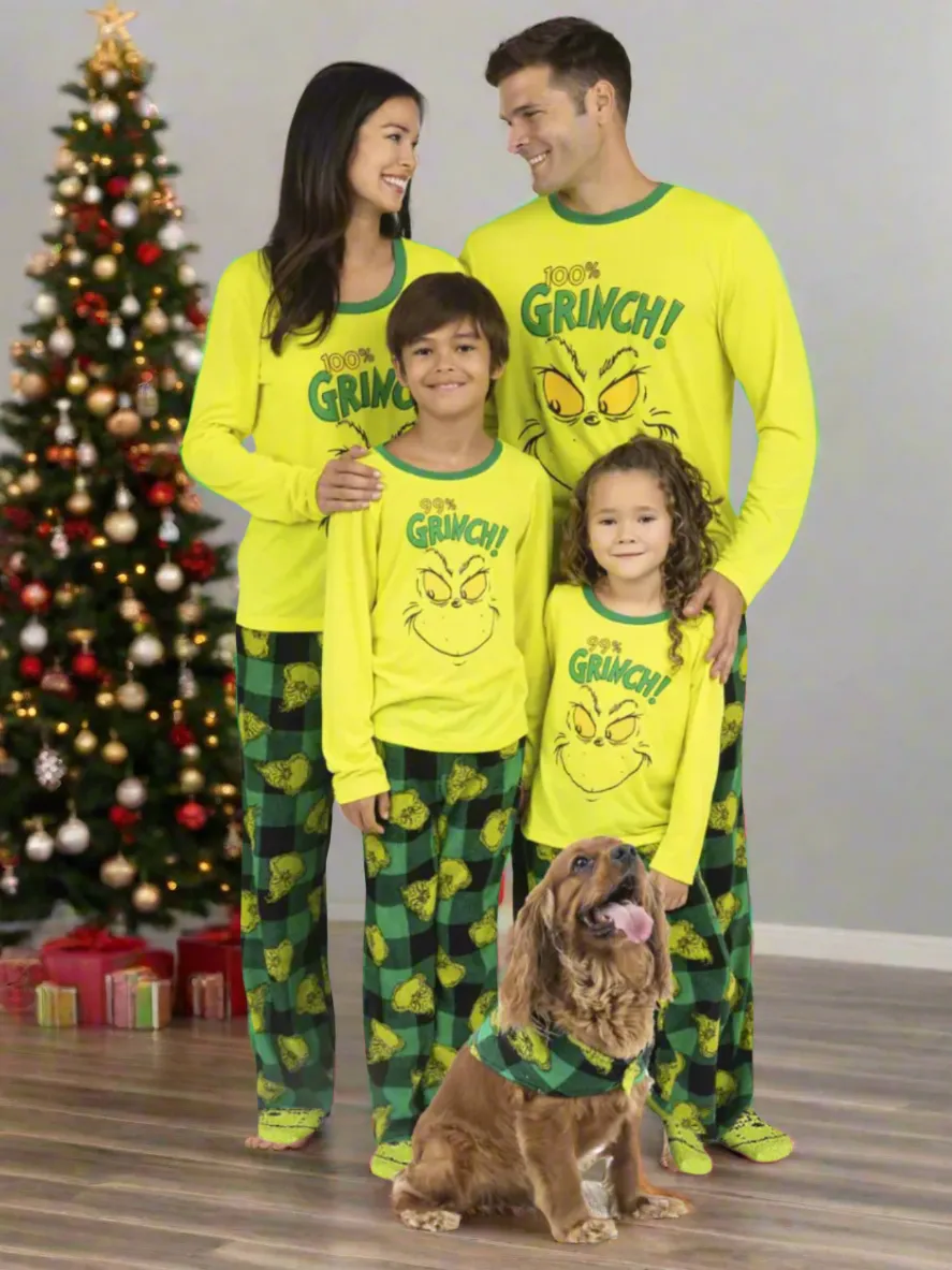 Family Matching Grinch Pajamas and  Socks Set (Green)