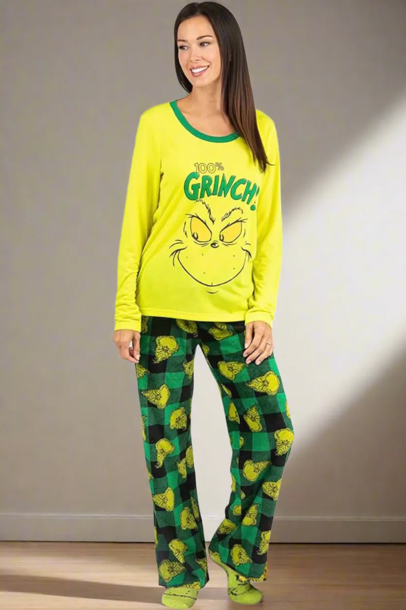Family Matching Grinch Pajamas and  Socks Set (Green)