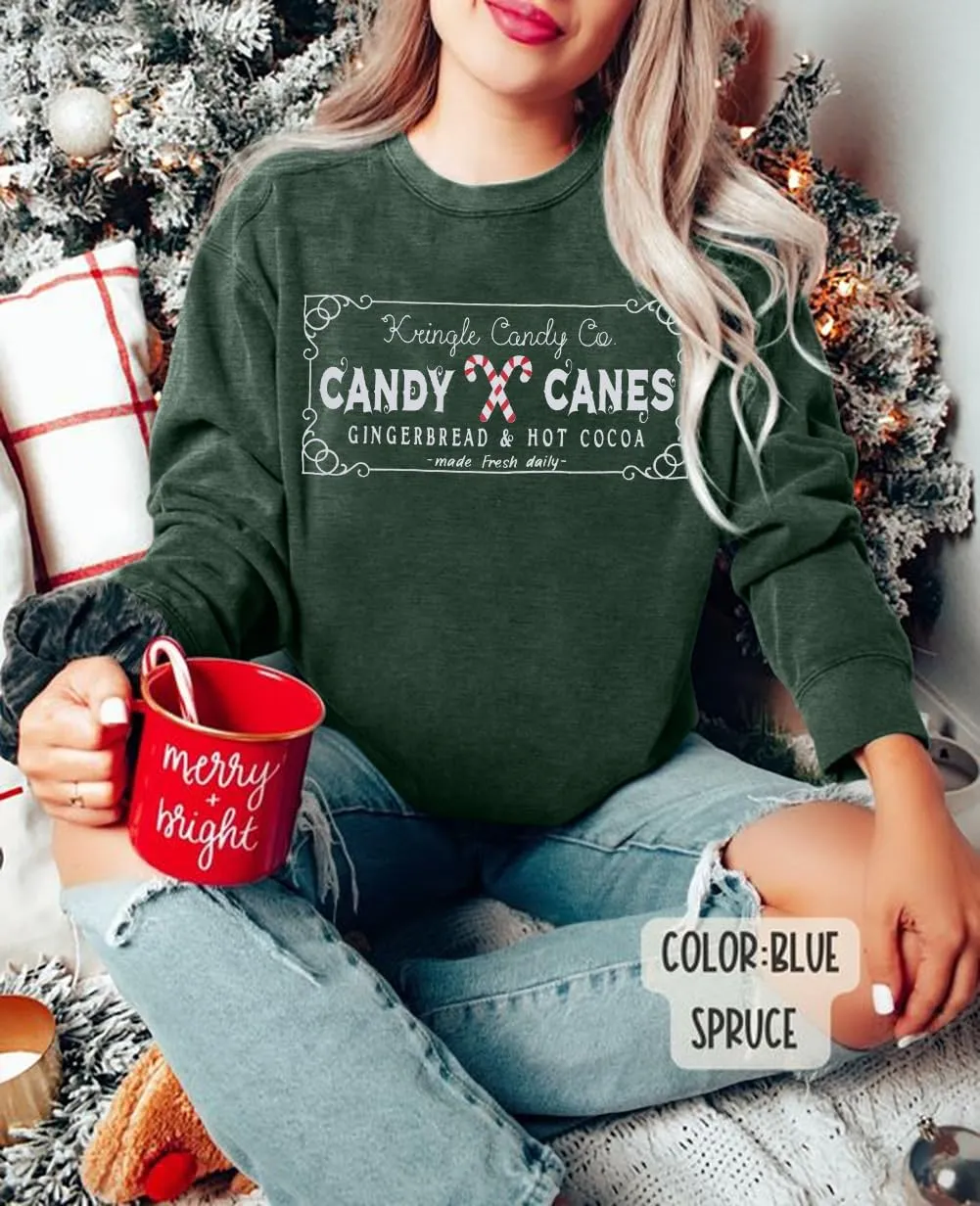 FASHGL Christmas Sweatshirts Women Candy Canes Graphic Sweatshirt Vintage Xmas Long Sleeve Shirt Pullover Tops