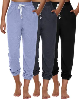 Ficerd 3 Pcs Women's Joggers Pants Casual Soft Sweatpants Lounge Pants High Waisted Athletic Joggers with Pockets
