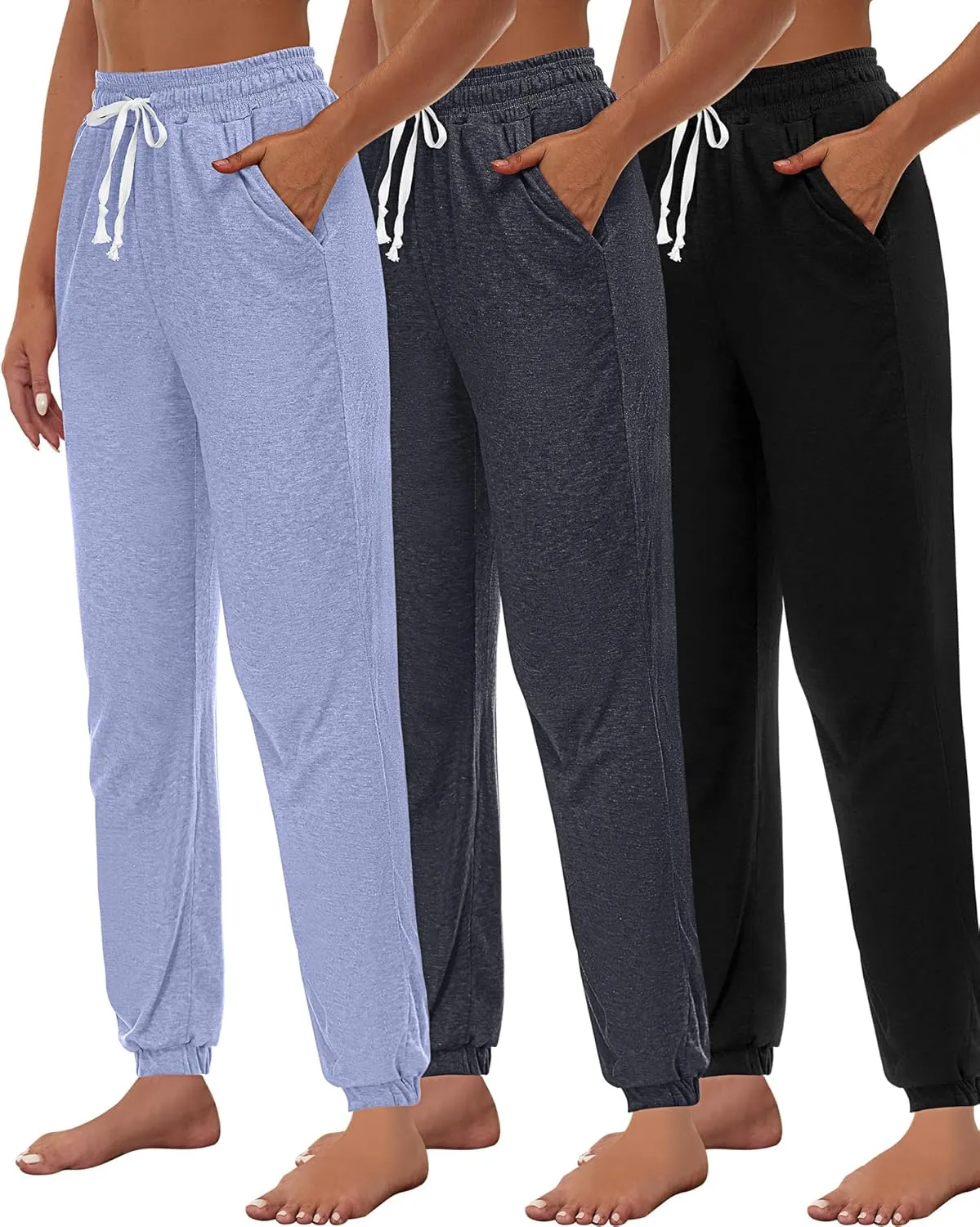 Ficerd 3 Pcs Women's Joggers Pants Casual Soft Sweatpants Lounge Pants High Waisted Athletic Joggers with Pockets