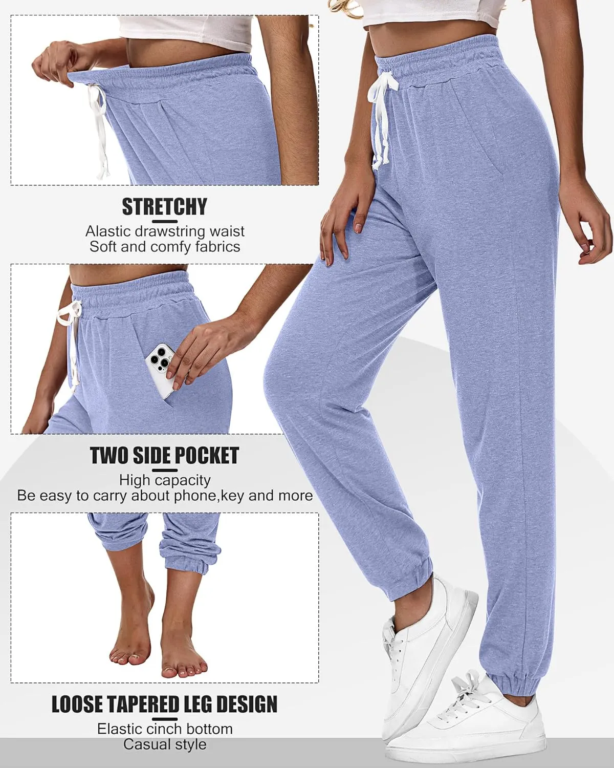 Ficerd 3 Pcs Women's Joggers Pants Casual Soft Sweatpants Lounge Pants High Waisted Athletic Joggers with Pockets