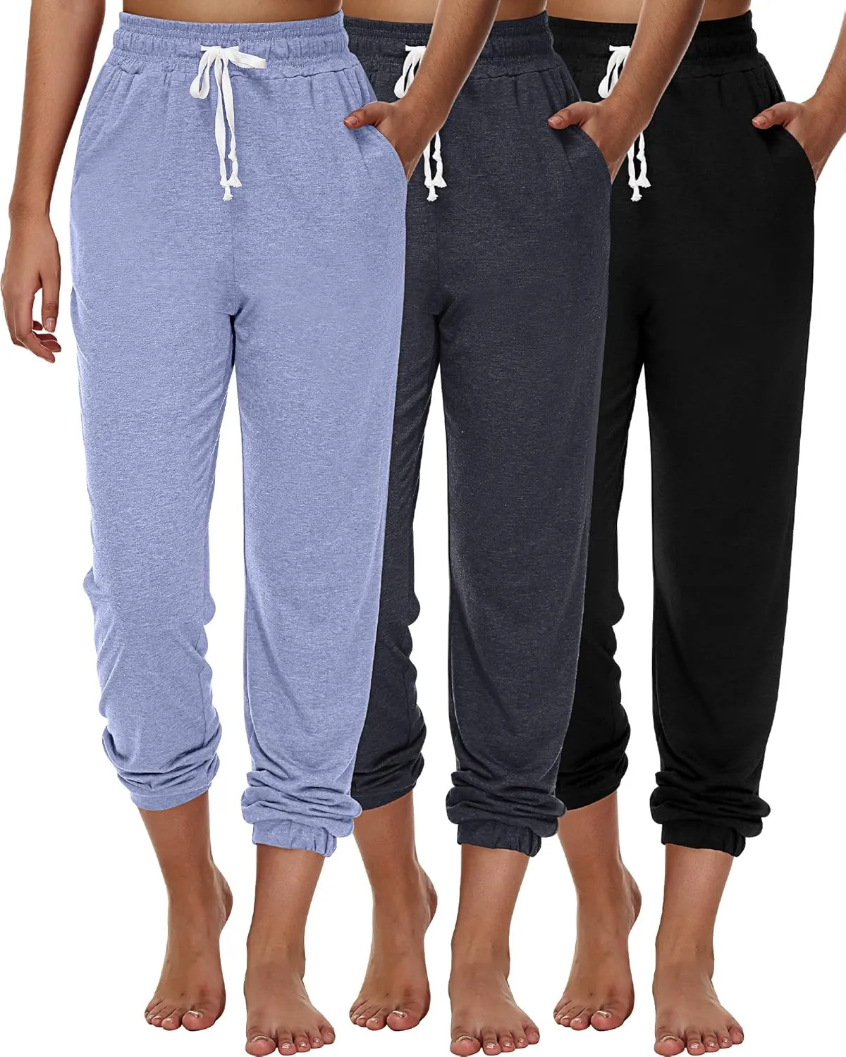 Ficerd 3 Pcs Women's Joggers Pants Casual Soft Sweatpants Lounge Pants High Waisted Athletic Joggers with Pockets