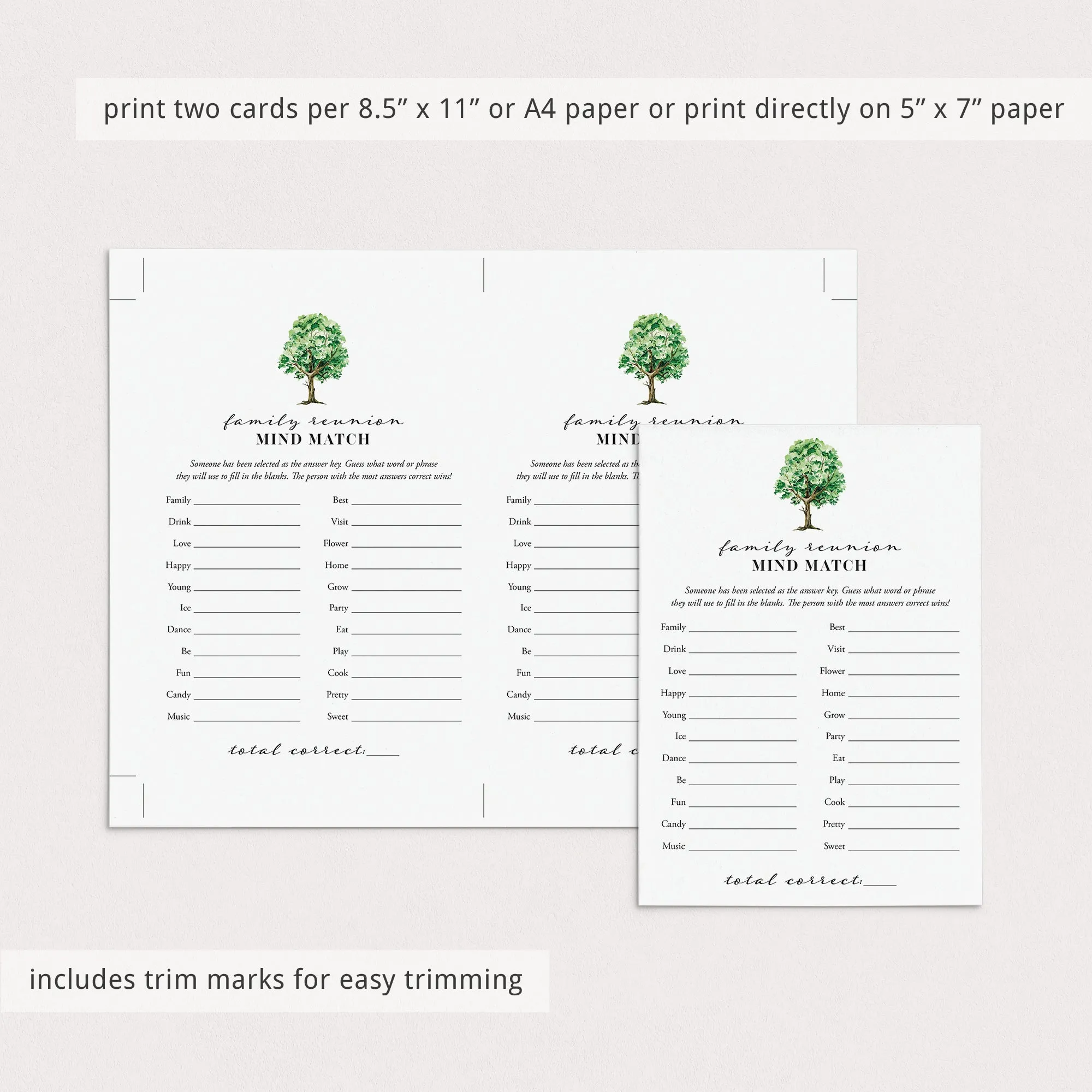 Fun Game for Large Families Printable Mind Match