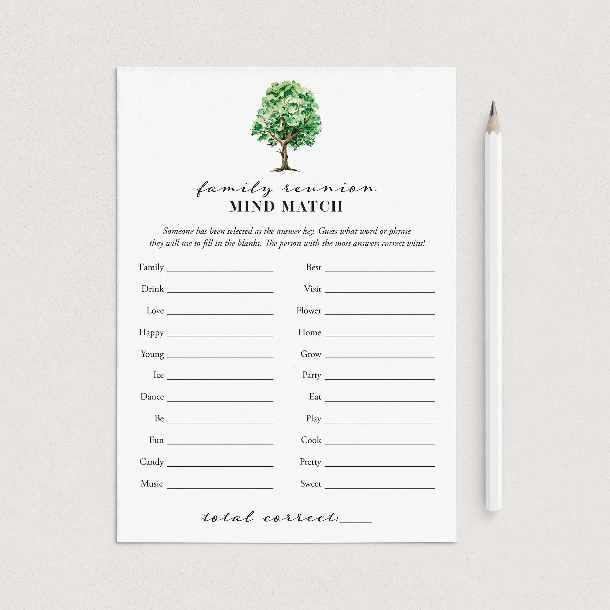 Fun Game for Large Families Printable Mind Match