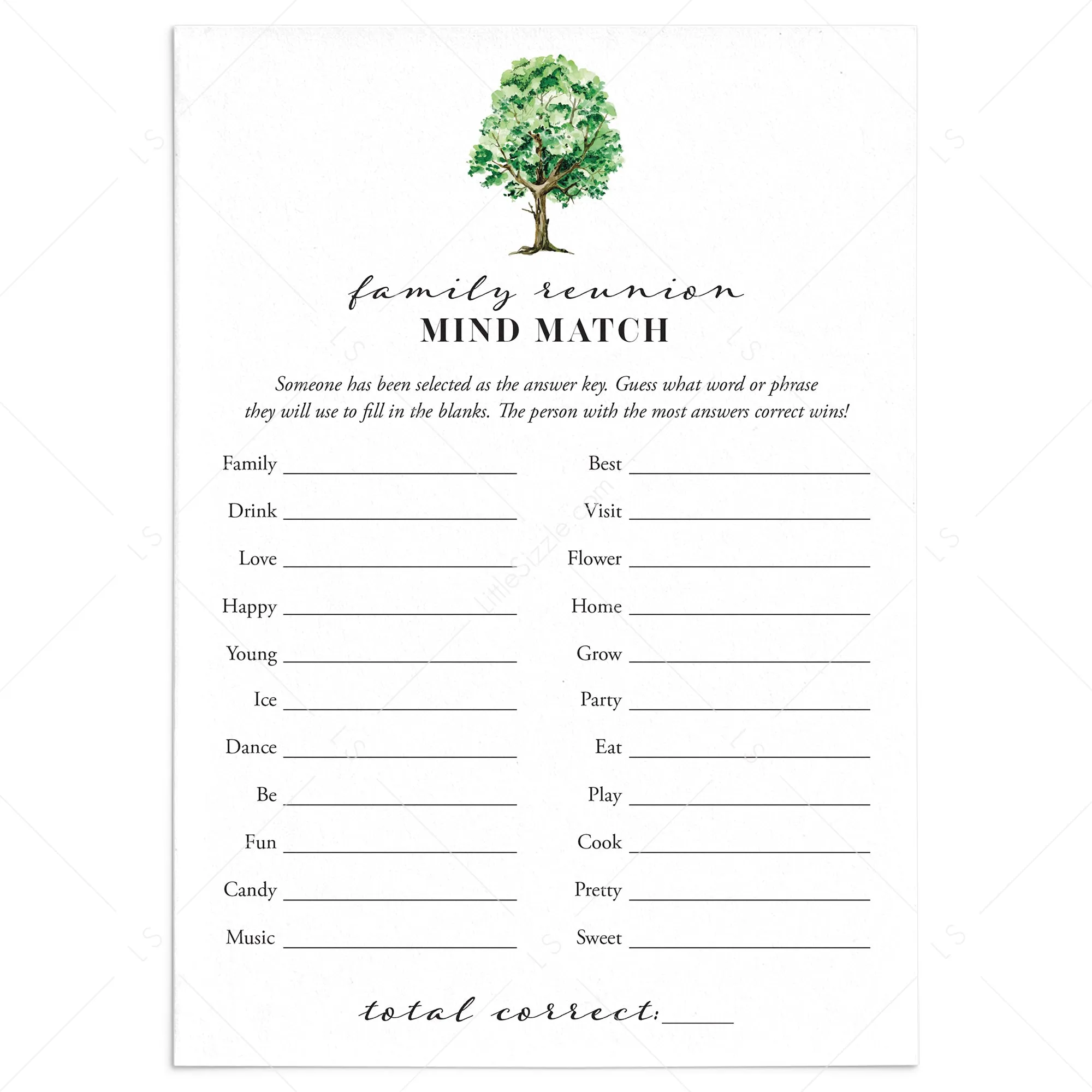 Fun Game for Large Families Printable Mind Match