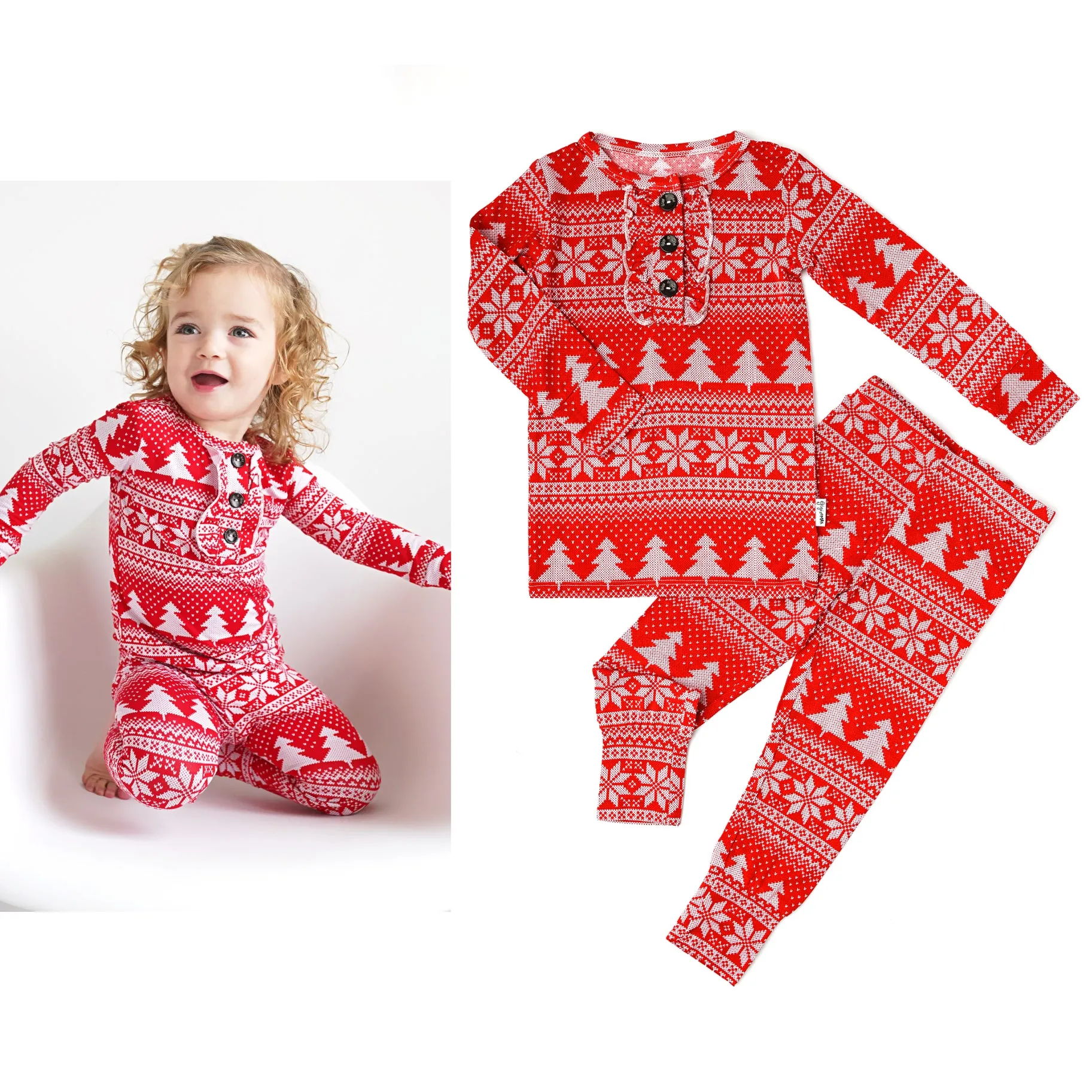 Gigi and Max Clark Christmas Sweater Ruffle 2pc Pajama Set