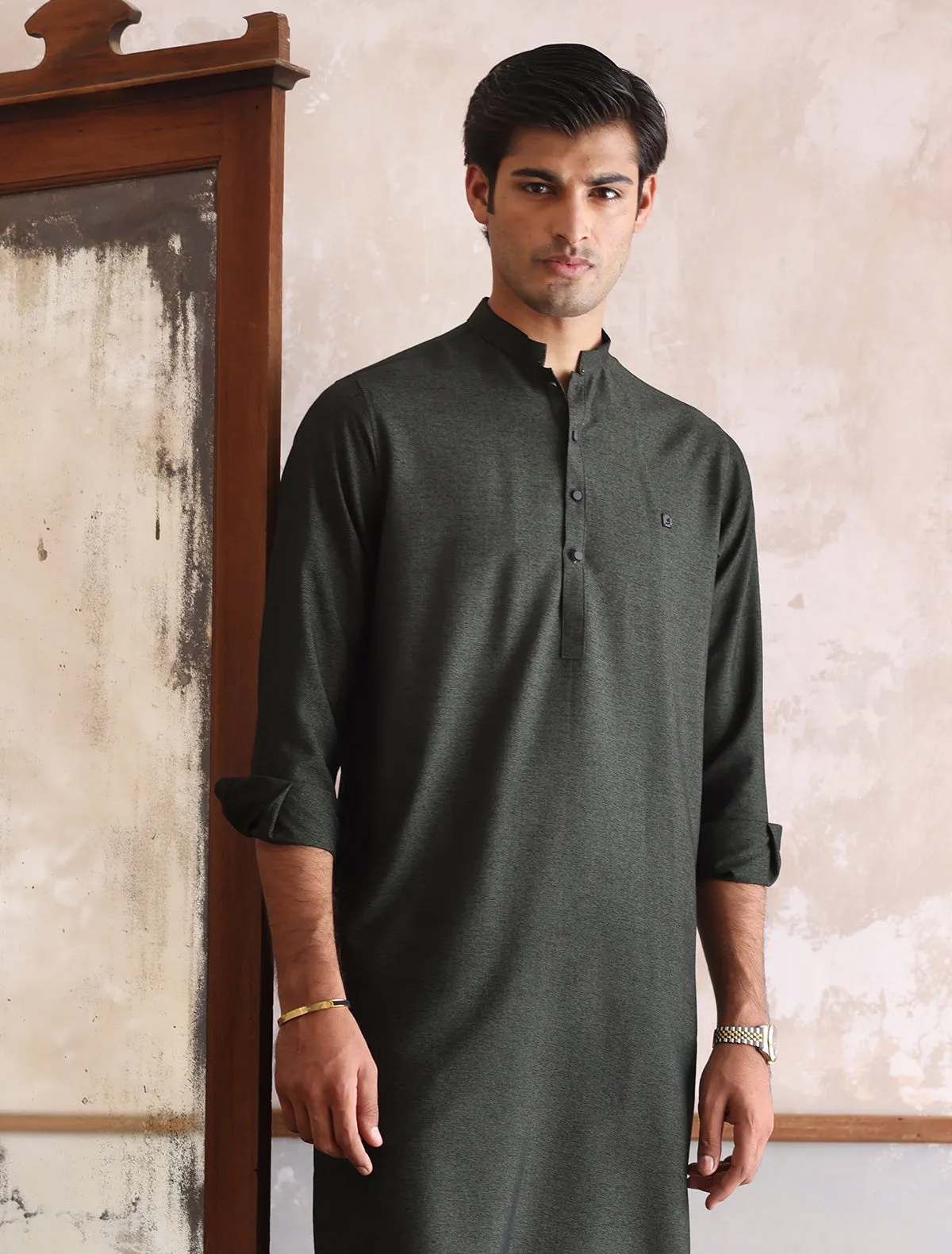 GREEN TEXTURED KURTA WITH MATCHING PAJAMA