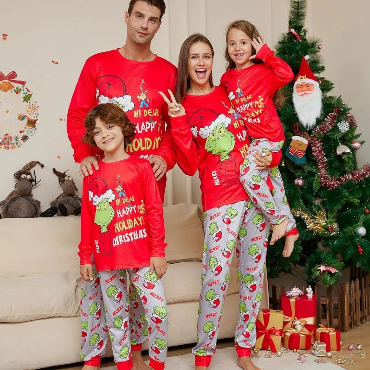 Grinch Family Pajamas for Christmas Family Matching Xmas Nightwear Sleepwear PJs Set