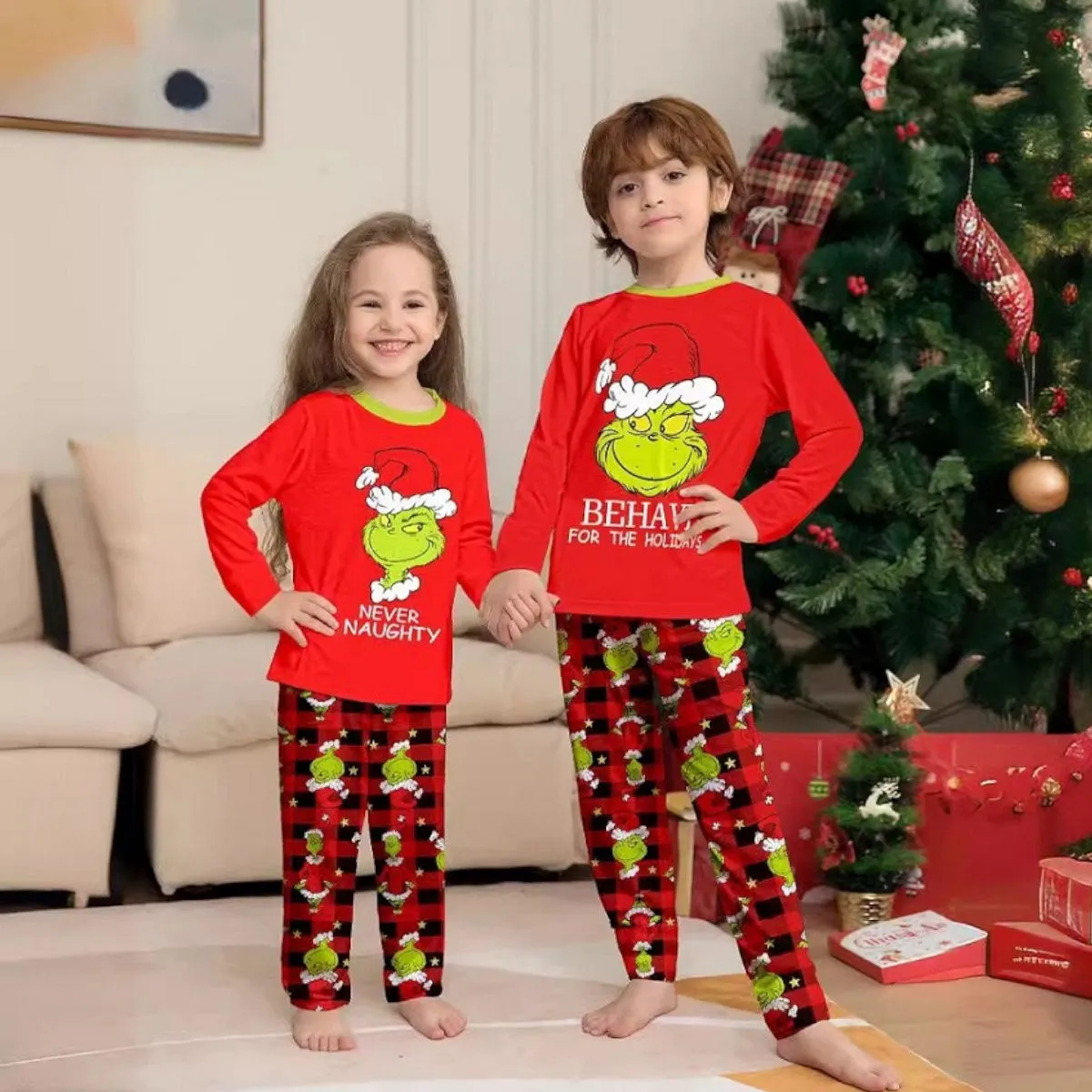 Grinch Family Pajamas for Christmas Family Matching Xmas Nightwear Sleepwear PJs Set