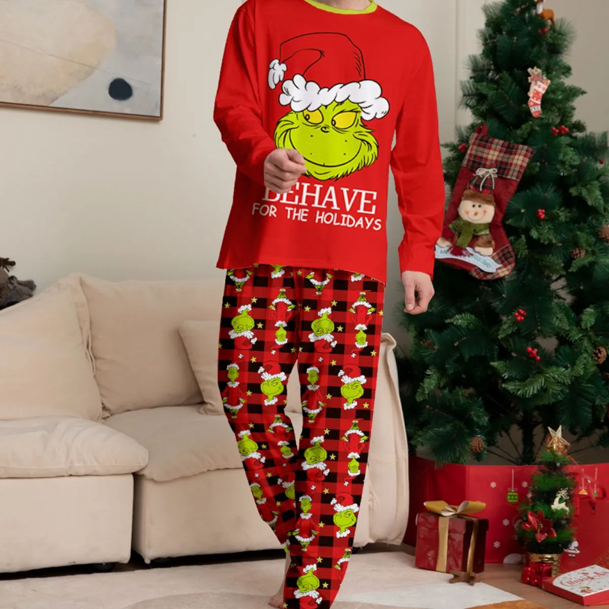 Grinch Family Pajamas for Christmas Family Matching Xmas Nightwear Sleepwear PJs Set
