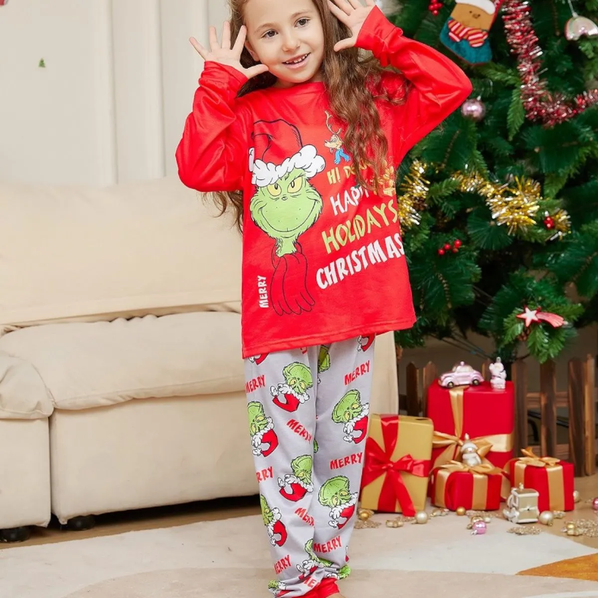 Grinch Family Pajamas for Christmas Family Matching Xmas Nightwear Sleepwear PJs Set