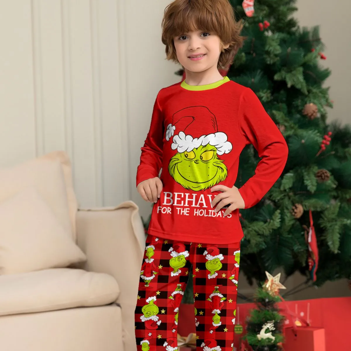 Grinch Family Pajamas for Christmas Family Matching Xmas Nightwear Sleepwear PJs Set