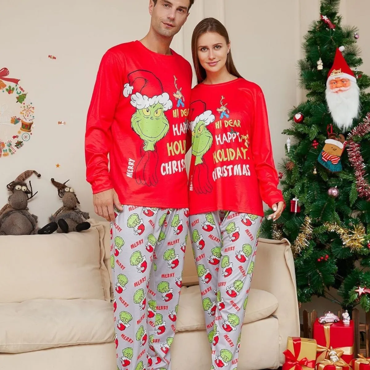 Grinch Family Pajamas for Christmas Family Matching Xmas Nightwear Sleepwear PJs Set